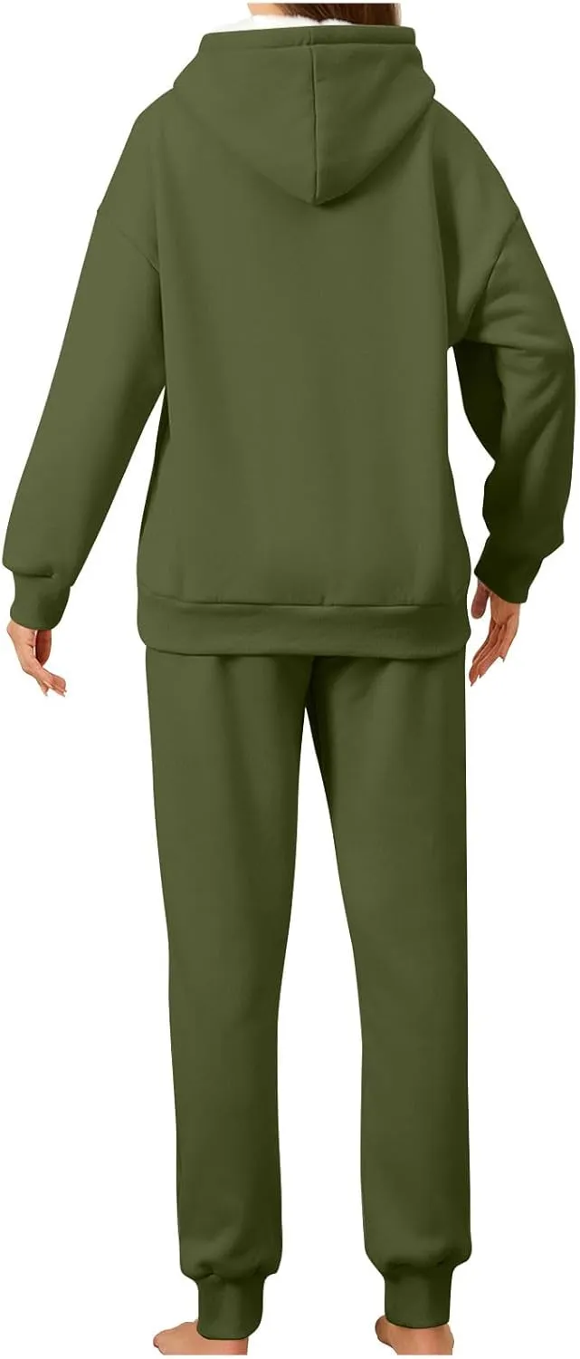 2 Piece Sets for Women Sweatsuits Winter Lonuge Set Fleece Lined Tracksuit Fuzzy Hoodie Sweatpant Lonugewear Outfits
