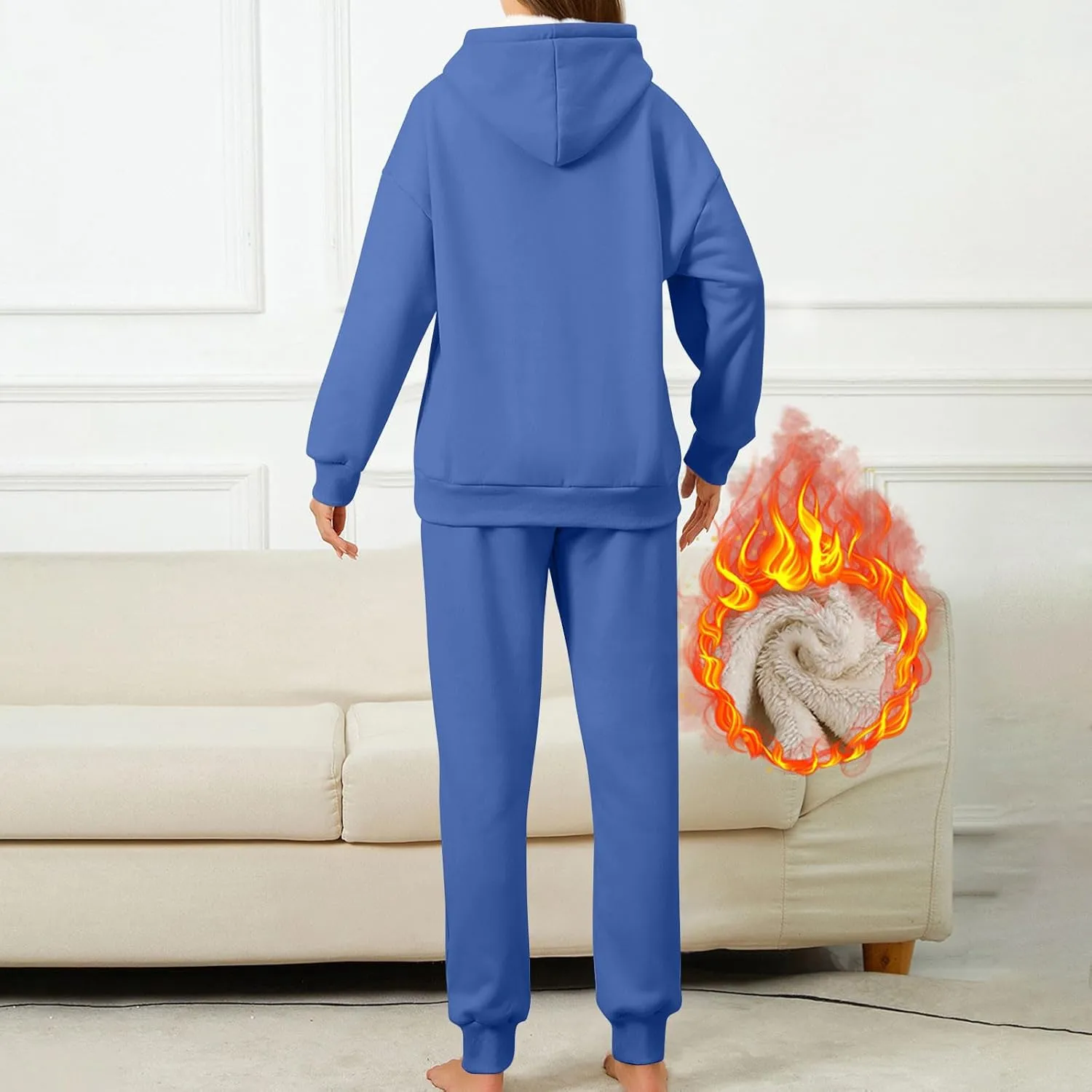 2 Piece Sets for Women Sweatsuits Winter Lonuge Set Fleece Lined Tracksuit Fuzzy Hoodie Sweatpant Lonugewear Outfits