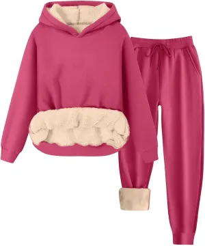 2 Piece Sets for Women Sweatsuits Winter Lonuge Set Fleece Lined Tracksuit Fuzzy Hoodie Sweatpant Lonugewear Outfits