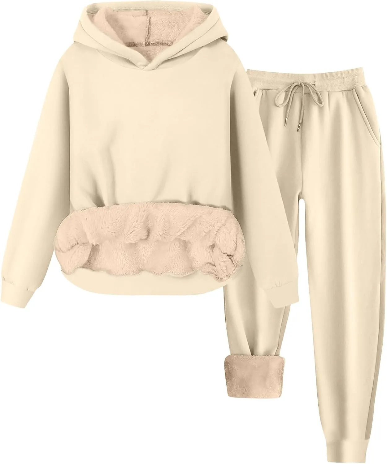 2 Piece Sets for Women Sweatsuits Winter Lonuge Set Fleece Lined Tracksuit Fuzzy Hoodie Sweatpant Lonugewear Outfits