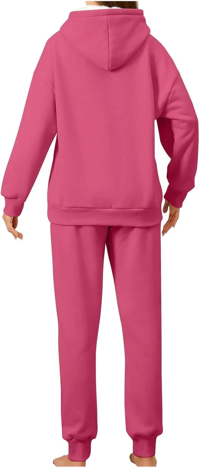 2 Piece Sets for Women Sweatsuits Winter Lonuge Set Fleece Lined Tracksuit Fuzzy Hoodie Sweatpant Lonugewear Outfits