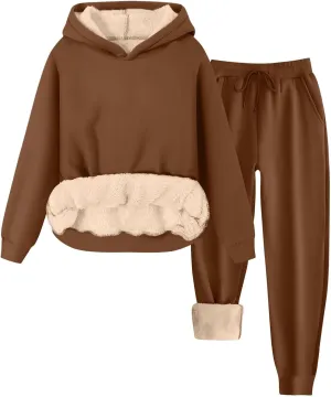 2 Piece Sets for Women Sweatsuits Winter Lonuge Set Fleece Lined Tracksuit Fuzzy Hoodie Sweatpant Lonugewear Outfits