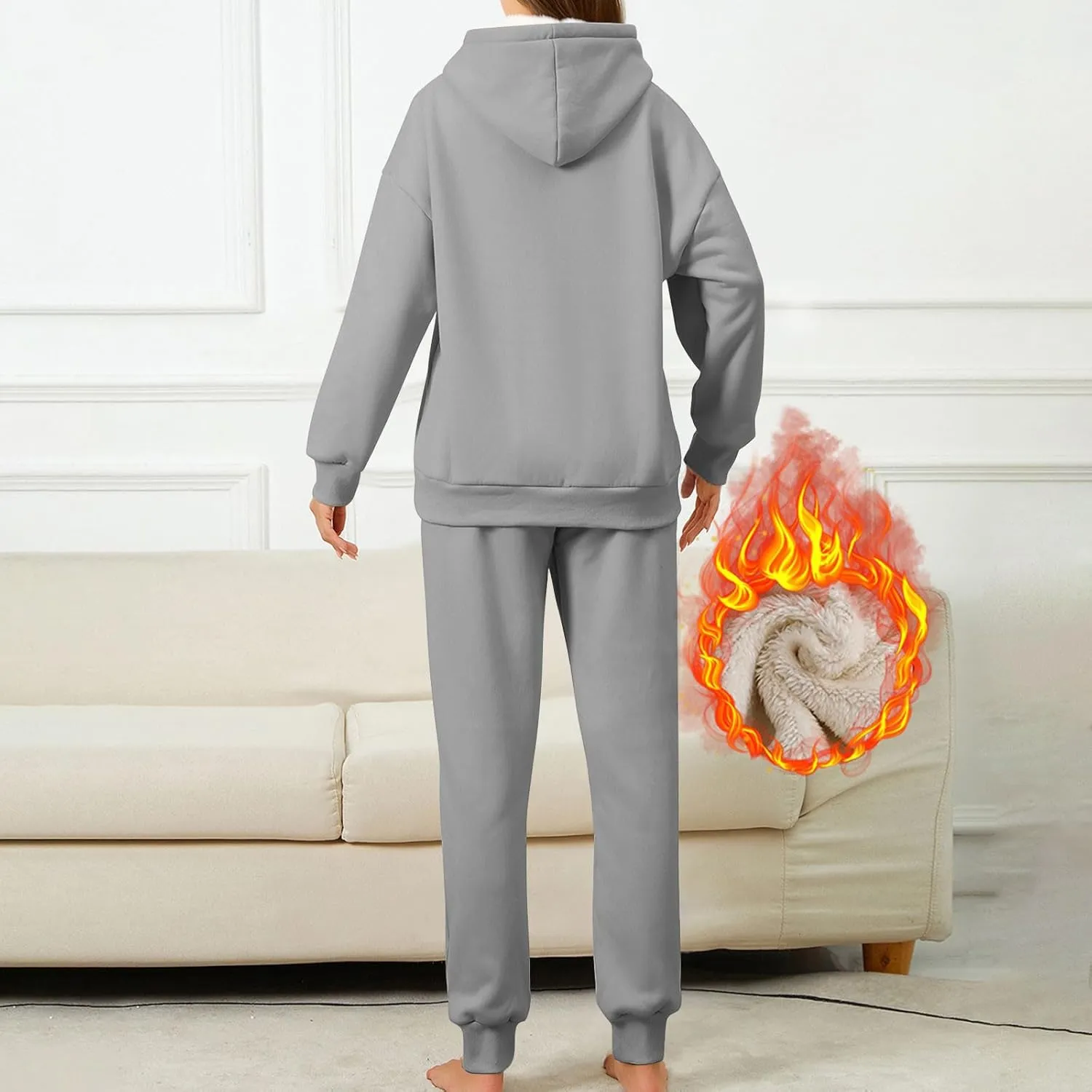 2 Piece Sets for Women Sweatsuits Winter Lonuge Set Fleece Lined Tracksuit Fuzzy Hoodie Sweatpant Lonugewear Outfits