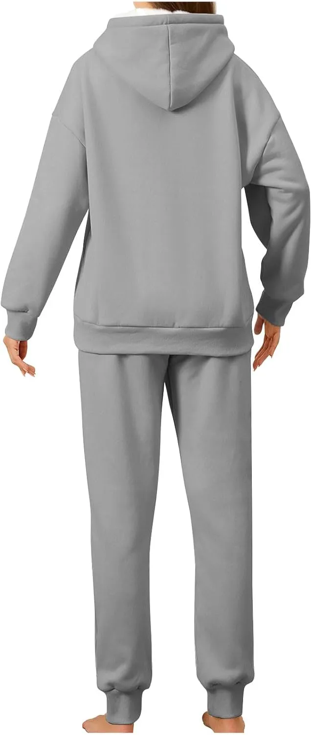 2 Piece Sets for Women Sweatsuits Winter Lonuge Set Fleece Lined Tracksuit Fuzzy Hoodie Sweatpant Lonugewear Outfits