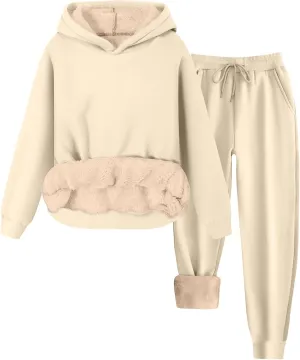2 Piece Sets for Women Sweatsuits Winter Lonuge Set Fleece Lined Tracksuit Fuzzy Hoodie Sweatpant Lonugewear Outfits