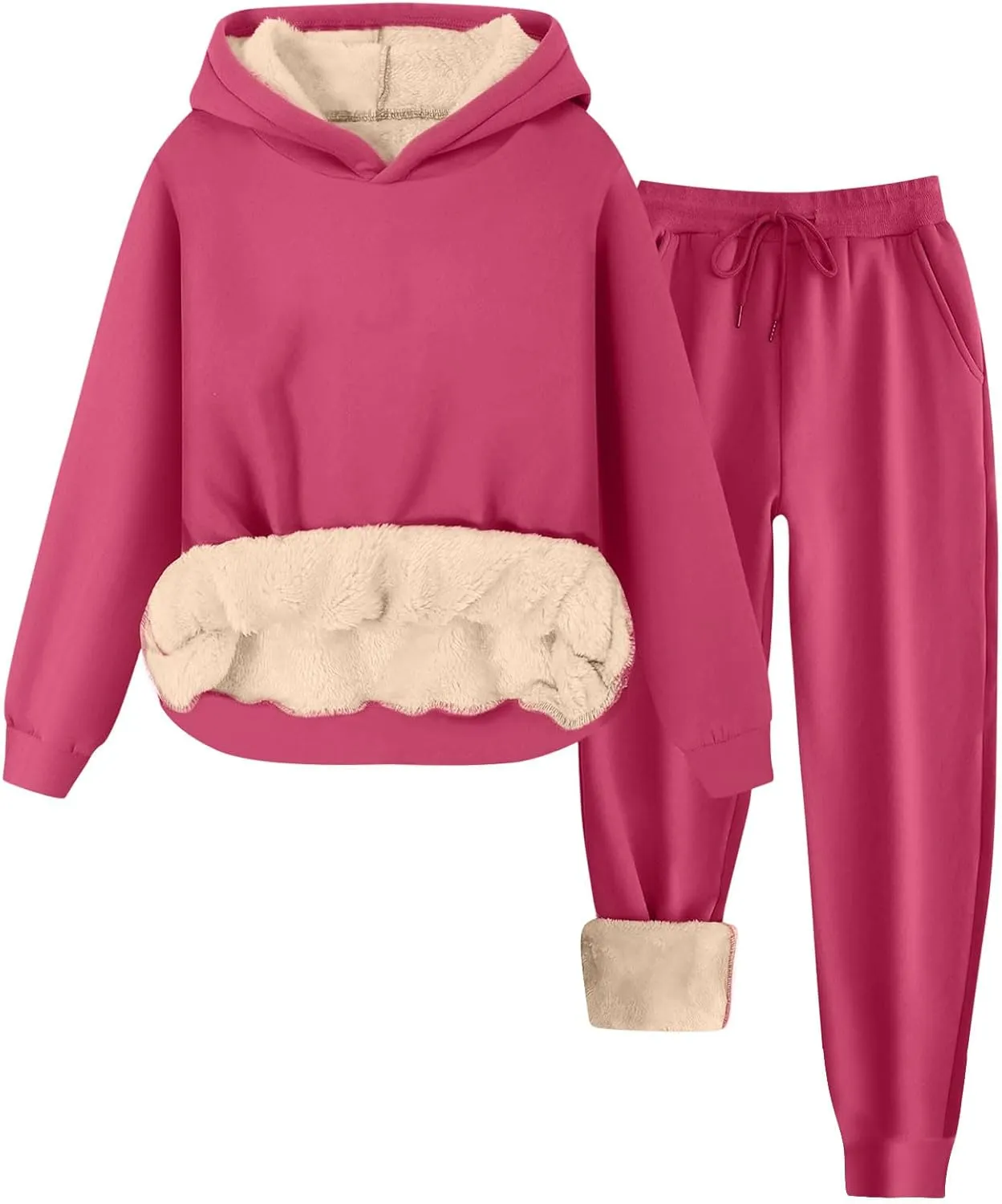 2 Piece Sets for Women Sweatsuits Winter Lonuge Set Fleece Lined Tracksuit Fuzzy Hoodie Sweatpant Lonugewear Outfits