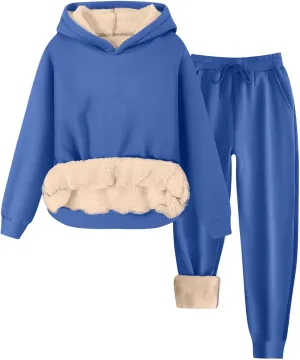 2 Piece Sets for Women Sweatsuits Winter Lonuge Set Fleece Lined Tracksuit Fuzzy Hoodie Sweatpant Lonugewear Outfits