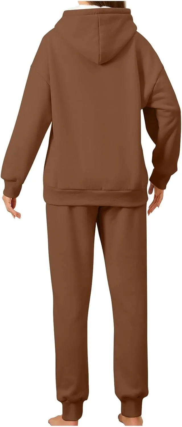2 Piece Sets for Women Sweatsuits Winter Lonuge Set Fleece Lined Tracksuit Fuzzy Hoodie Sweatpant Lonugewear Outfits
