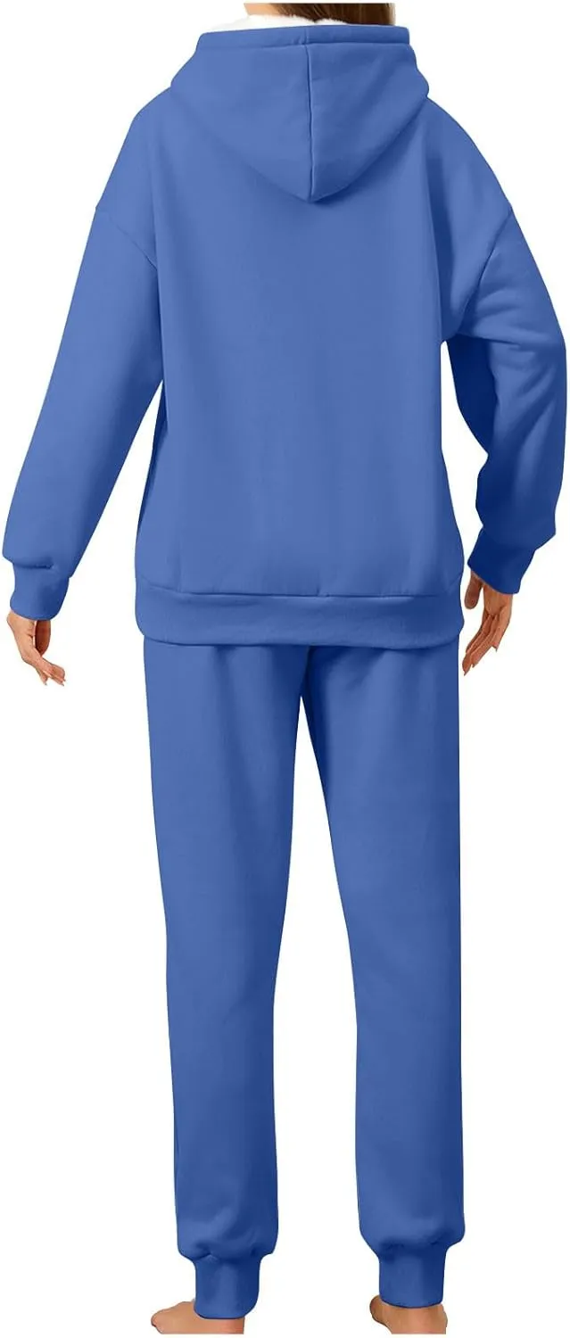 2 Piece Sets for Women Sweatsuits Winter Lonuge Set Fleece Lined Tracksuit Fuzzy Hoodie Sweatpant Lonugewear Outfits