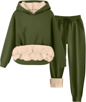 2 Piece Sets for Women Sweatsuits Winter Lonuge Set Fleece Lined Tracksuit Fuzzy Hoodie Sweatpant Lonugewear Outfits