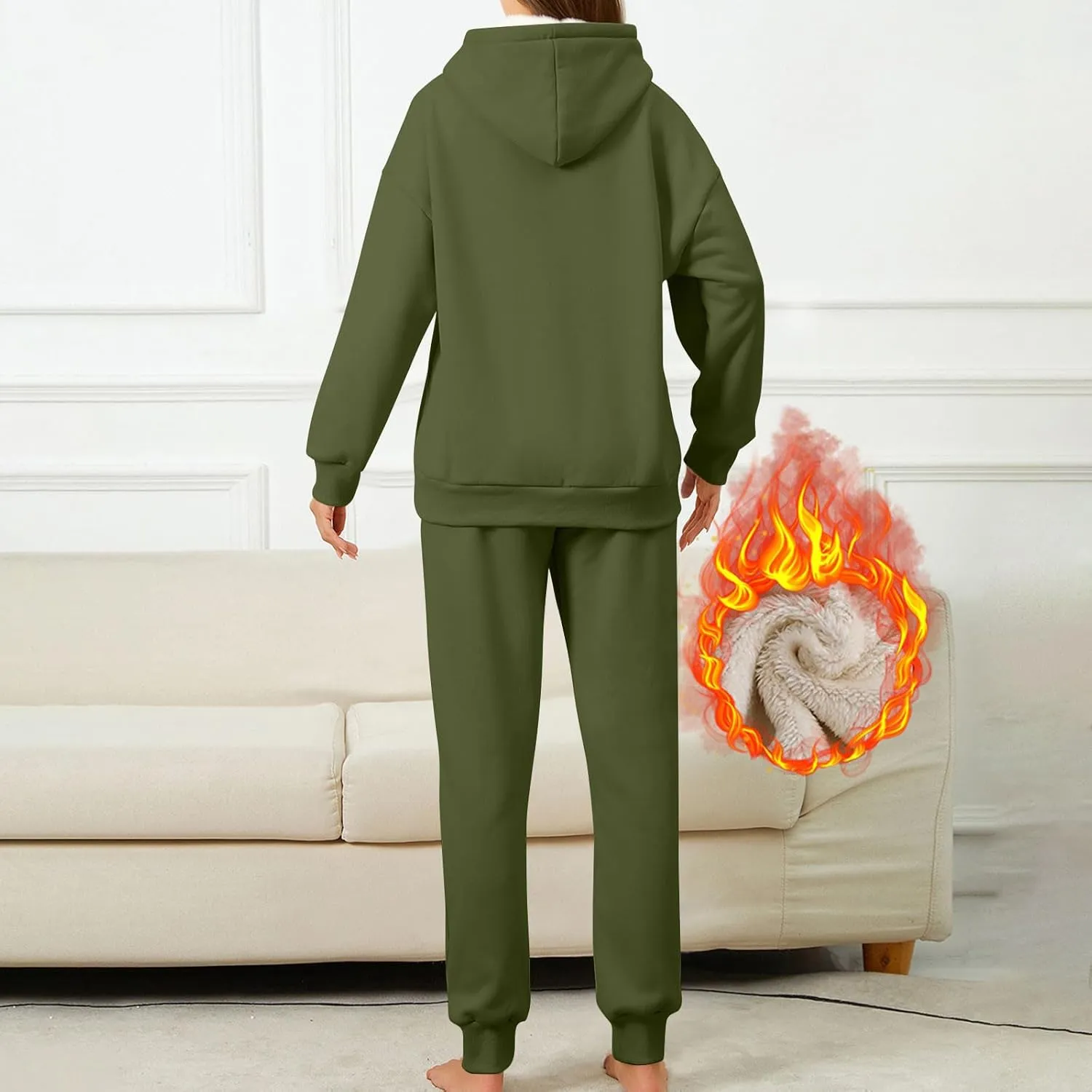 2 Piece Sets for Women Sweatsuits Winter Lonuge Set Fleece Lined Tracksuit Fuzzy Hoodie Sweatpant Lonugewear Outfits