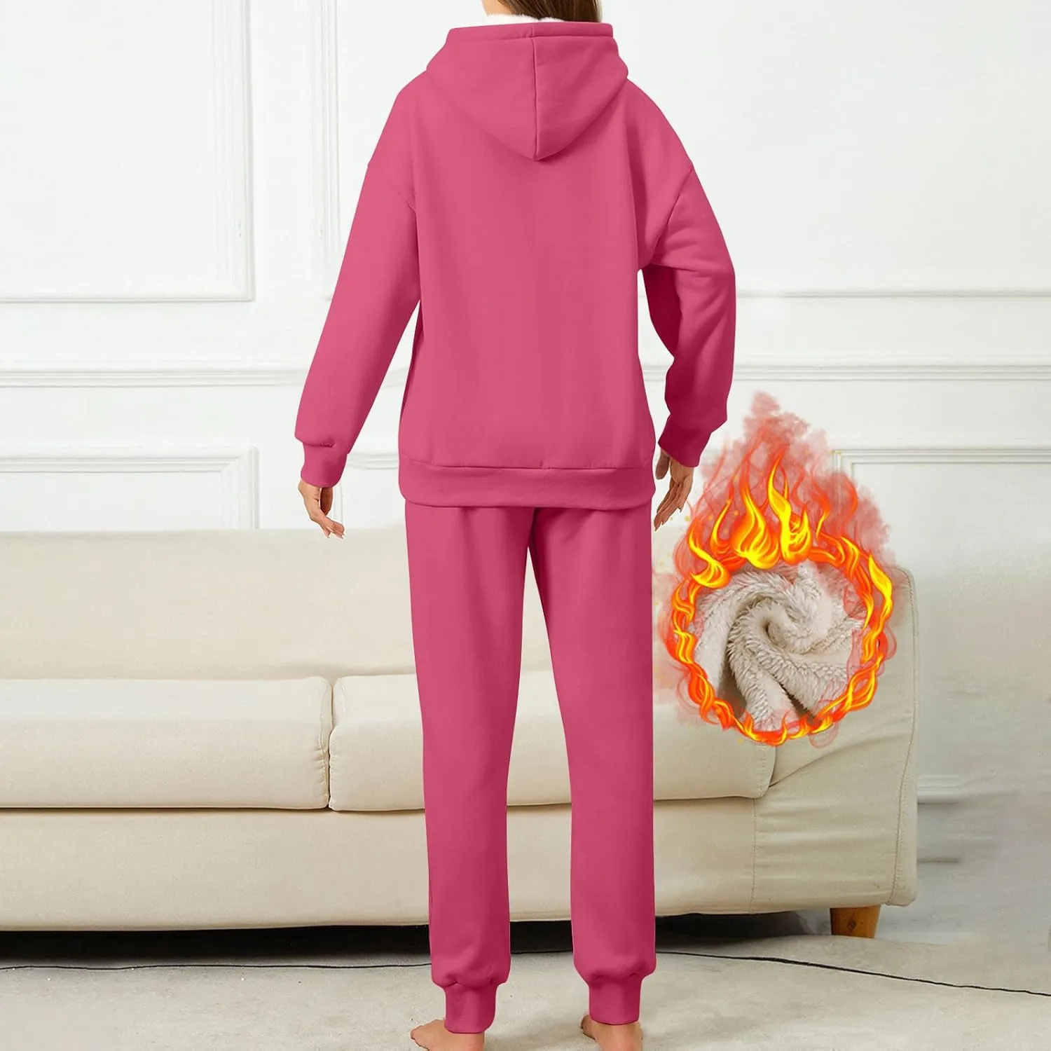 2 Piece Sets for Women Sweatsuits Winter Lonuge Set Fleece Lined Tracksuit Fuzzy Hoodie Sweatpant Lonugewear Outfits