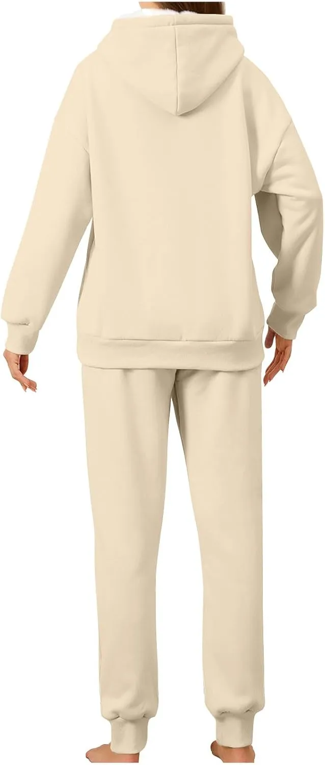 2 Piece Sets for Women Sweatsuits Winter Lonuge Set Fleece Lined Tracksuit Fuzzy Hoodie Sweatpant Lonugewear Outfits