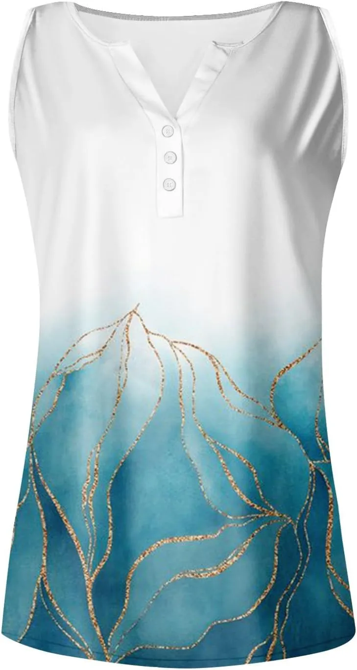 2024 Tank Tshirt Women's Summer V Neck Tops Weekend Shirt Printed Daily Printed Sleeveless Casual Fashion Tunic