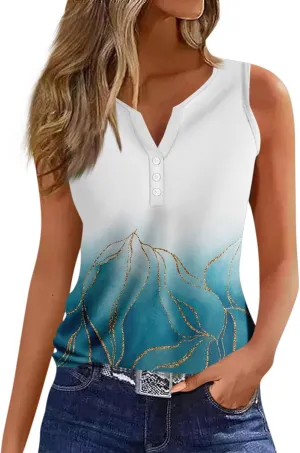 2024 Tank Tshirt Women's Summer V Neck Tops Weekend Shirt Printed Daily Printed Sleeveless Casual Fashion Tunic