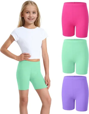 3 Pack Girls Bike Shorts Kids Cotton Cartwheel Biker Shorts Athletic Wear for Dance Running Gym
