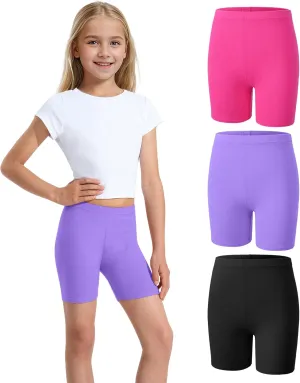 3 Pack Girls Bike Shorts Kids Cotton Cartwheel Biker Shorts Athletic Wear for Dance Running Gym