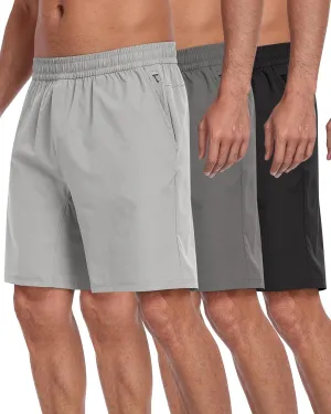 3 Pack Men's Athletic Running Shorts with Zipper Pockets,Quick Dry Gym Workout Basketball Hiking Shorts for Men