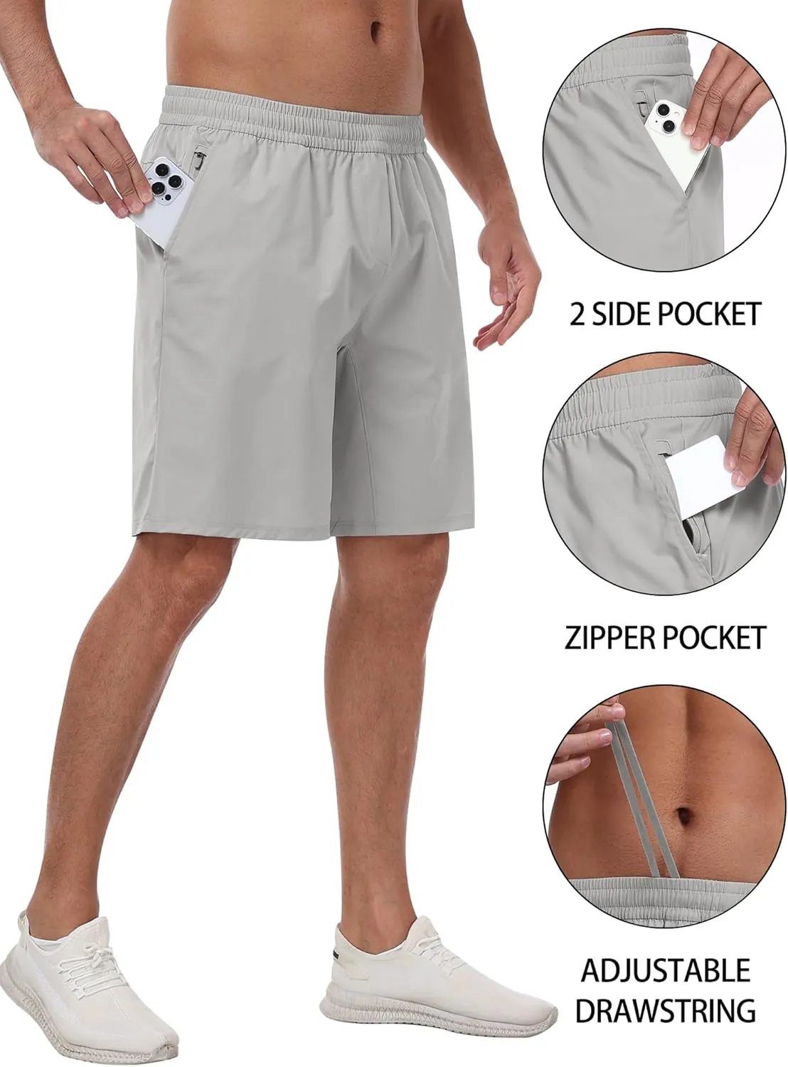 3 Pack Men's Athletic Running Shorts with Zipper Pockets,Quick Dry Gym Workout Basketball Hiking Shorts for Men
