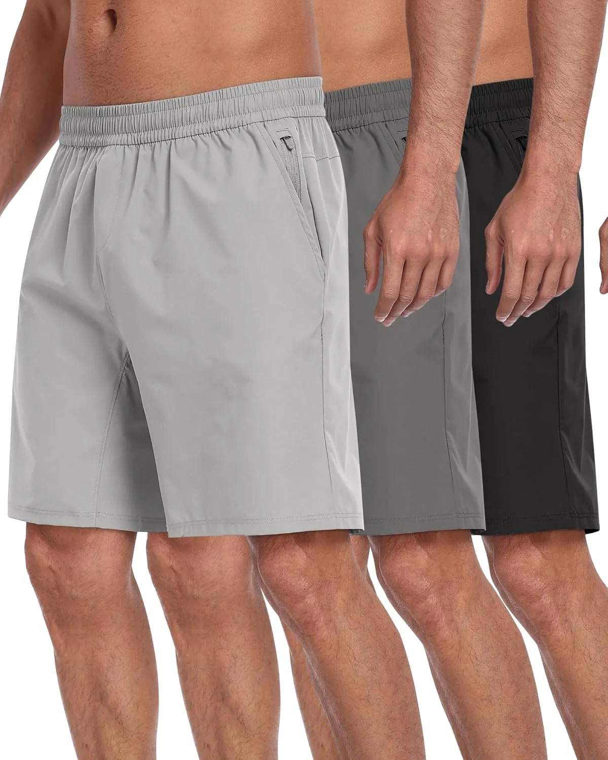 3 Pack Men's Athletic Running Shorts with Zipper Pockets,Quick Dry Gym Workout Basketball Hiking Shorts for Men