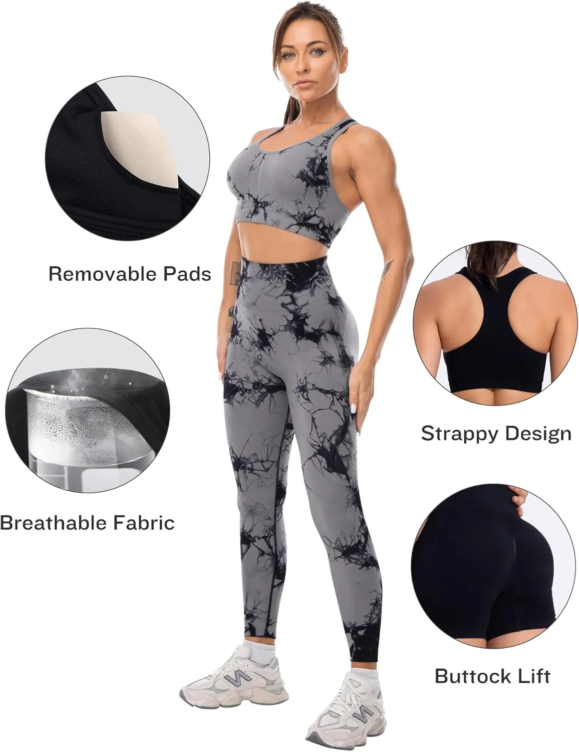 3 Piece Workout Sets for Women Butt Lifting Leggings with High Impact Sports Bra Gym Shorts