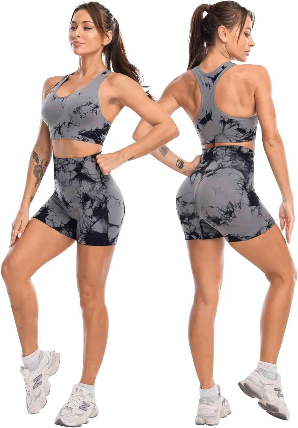 3 Piece Workout Sets for Women Butt Lifting Leggings with High Impact Sports Bra Gym Shorts