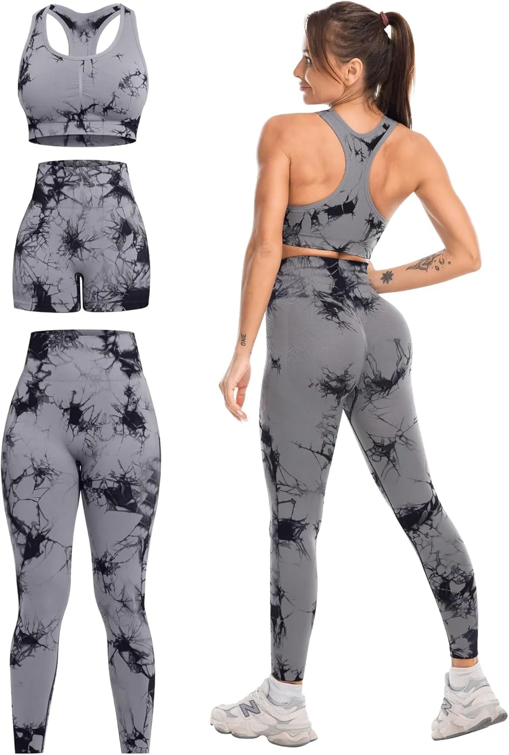 3 Piece Workout Sets for Women Butt Lifting Leggings with High Impact Sports Bra Gym Shorts