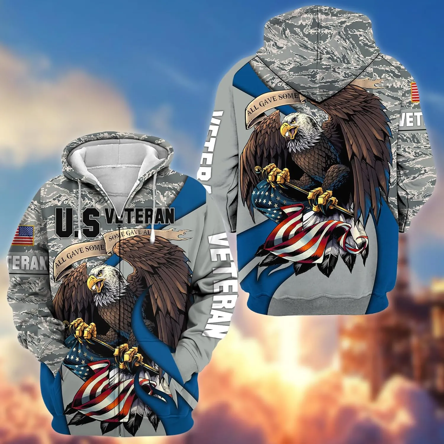 3D All Gave Some Veteran Zip Hood, Zip Pullover with Pocket, Zip Hoodie For Men Military, Veterans Day Gifts Ideas