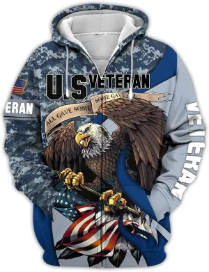 3D All Gave Some Veteran Zip Hood, Zip Pullover with Pocket, Zip Hoodie For Men Military, Veterans Day Gifts Ideas