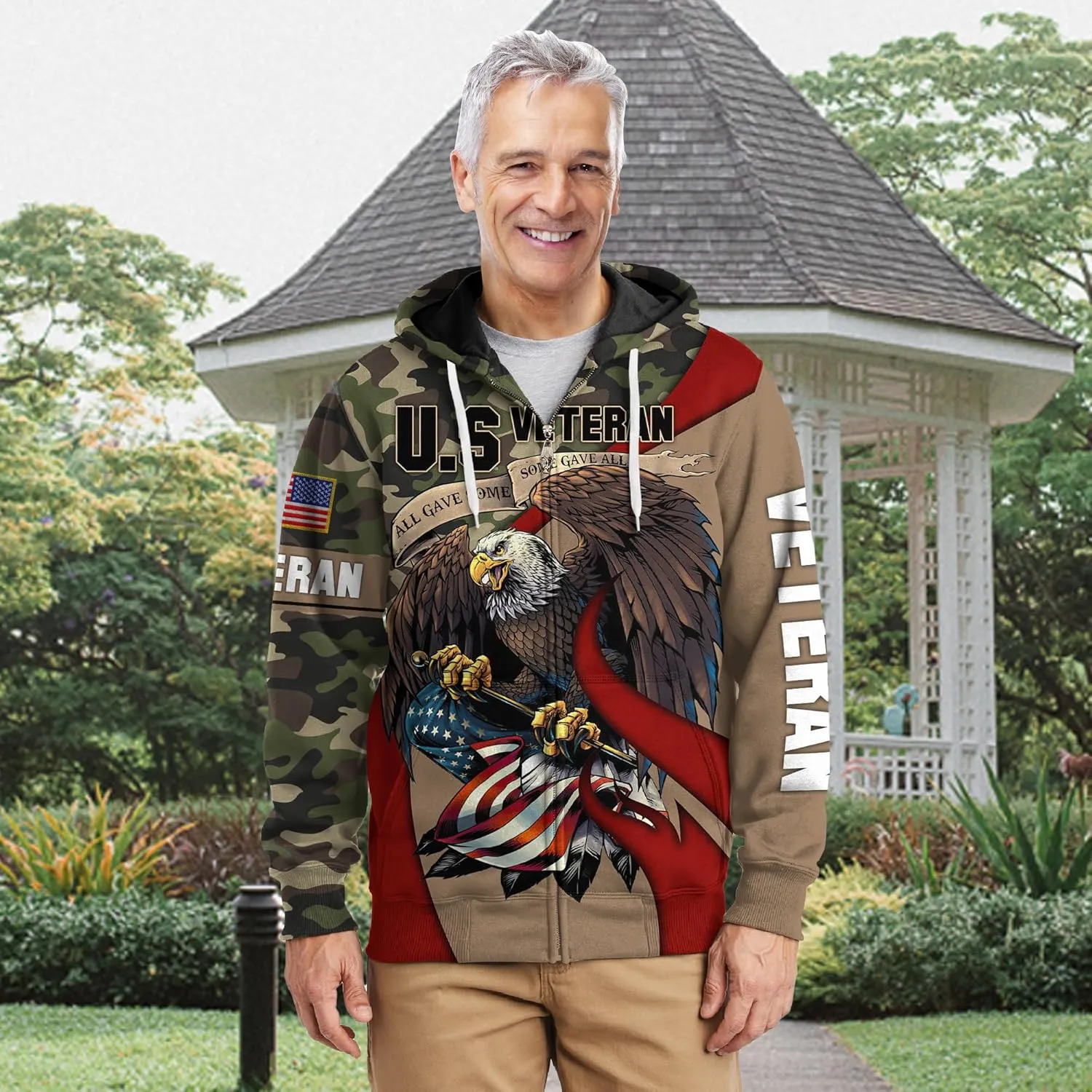 3D All Gave Some Veteran Zip Hood, Zip Pullover with Pocket, Zip Hoodie For Men Military, Veterans Day Gifts Ideas
