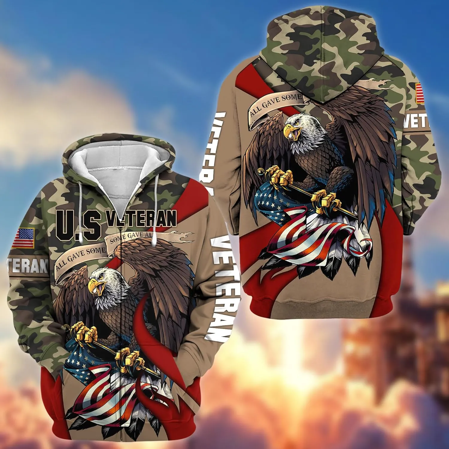 3D All Gave Some Veteran Zip Hood, Zip Pullover with Pocket, Zip Hoodie For Men Military, Veterans Day Gifts Ideas