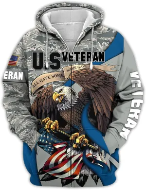 3D All Gave Some Veteran Zip Hood, Zip Pullover with Pocket, Zip Hoodie For Men Military, Veterans Day Gifts Ideas