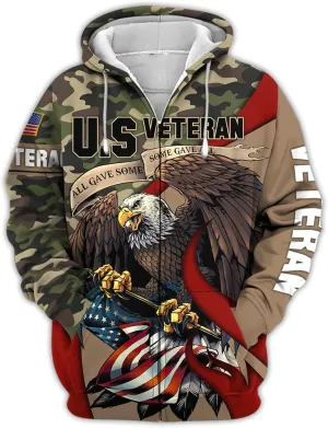 3D All Gave Some Veteran Zip Hood, Zip Pullover with Pocket, Zip Hoodie For Men Military, Veterans Day Gifts Ideas