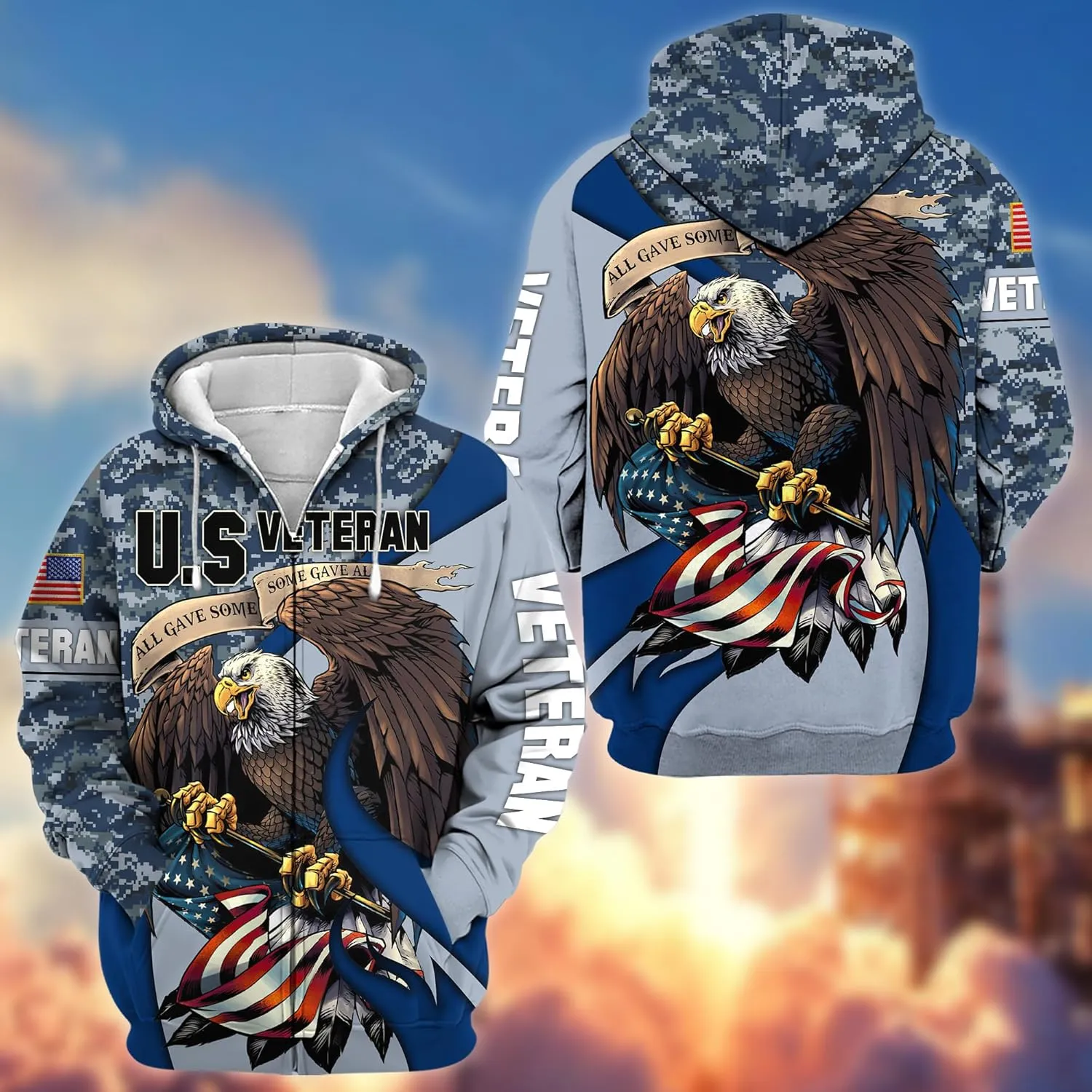 3D All Gave Some Veteran Zip Hood, Zip Pullover with Pocket, Zip Hoodie For Men Military, Veterans Day Gifts Ideas