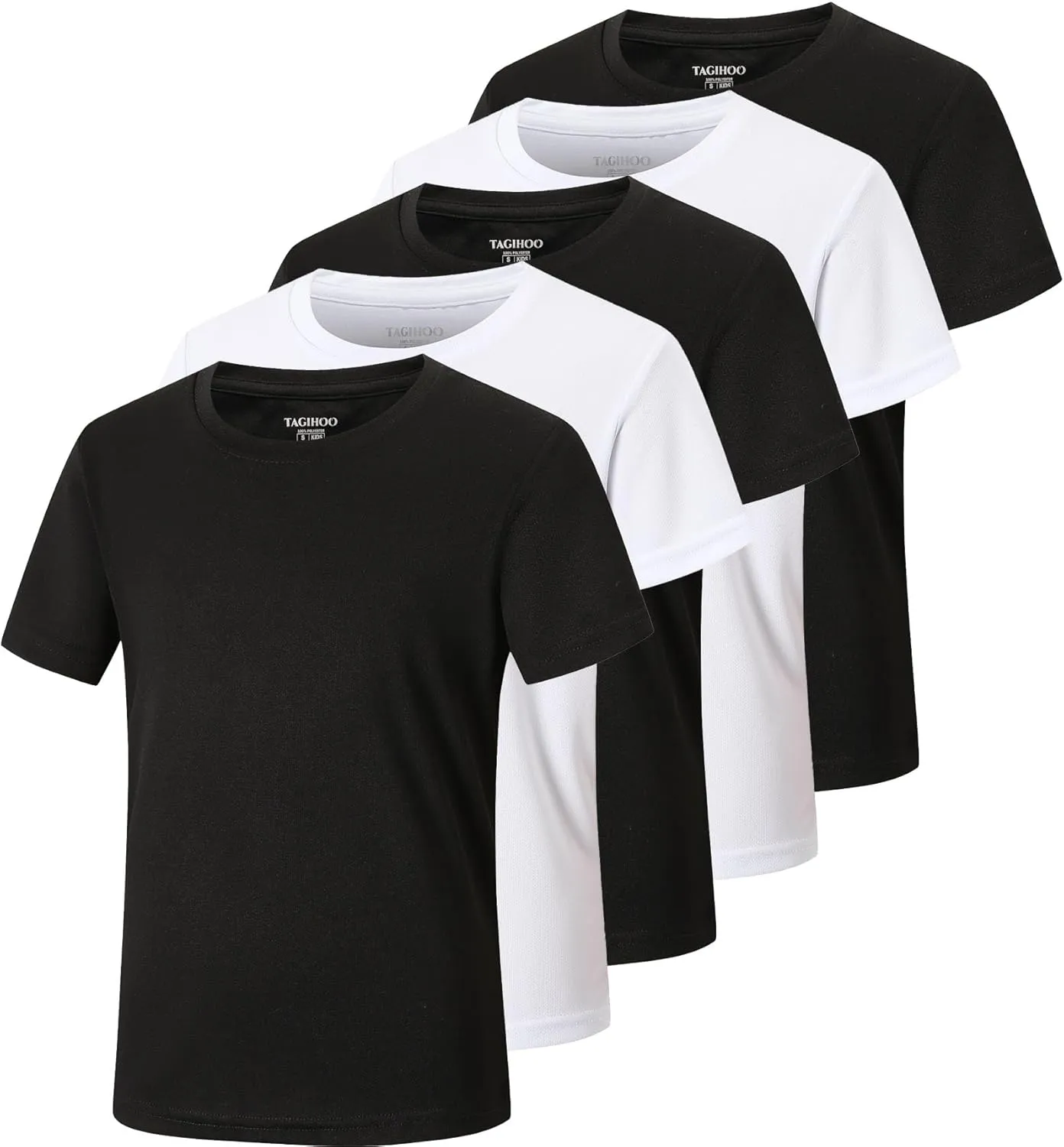 5 Pack Boys Mesh Athletic Quick Dry Short Sleeve Workout Moisture Wicking Active T-Shirt for Kids