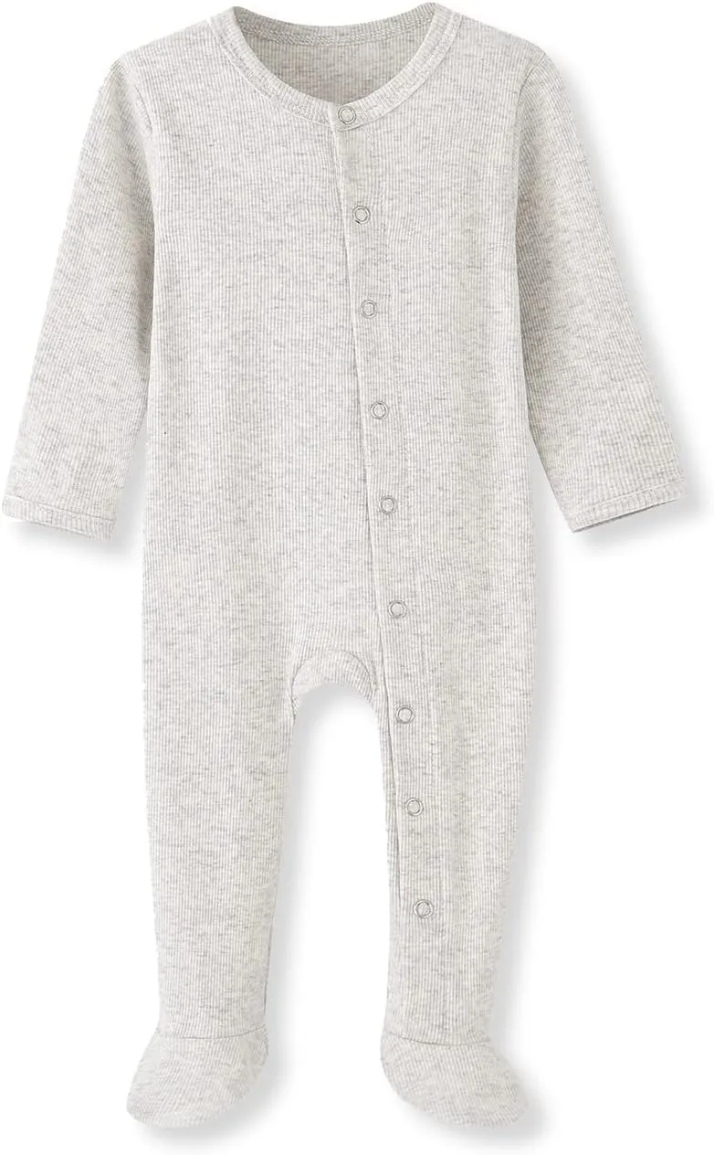 ACESTAR Newborn Baby Footed Pajamas with Mitten Cuffs - Cotton Snap-Up Baby Sleepers for Sleep and Play Footies 0-12 Months