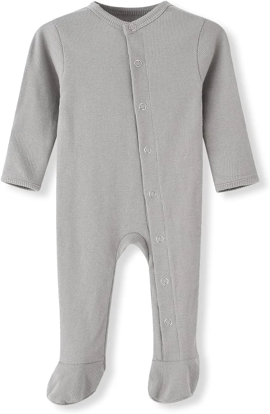 ACESTAR Newborn Baby Footed Pajamas with Mitten Cuffs - Cotton Snap-Up Baby Sleepers for Sleep and Play Footies 0-12 Months