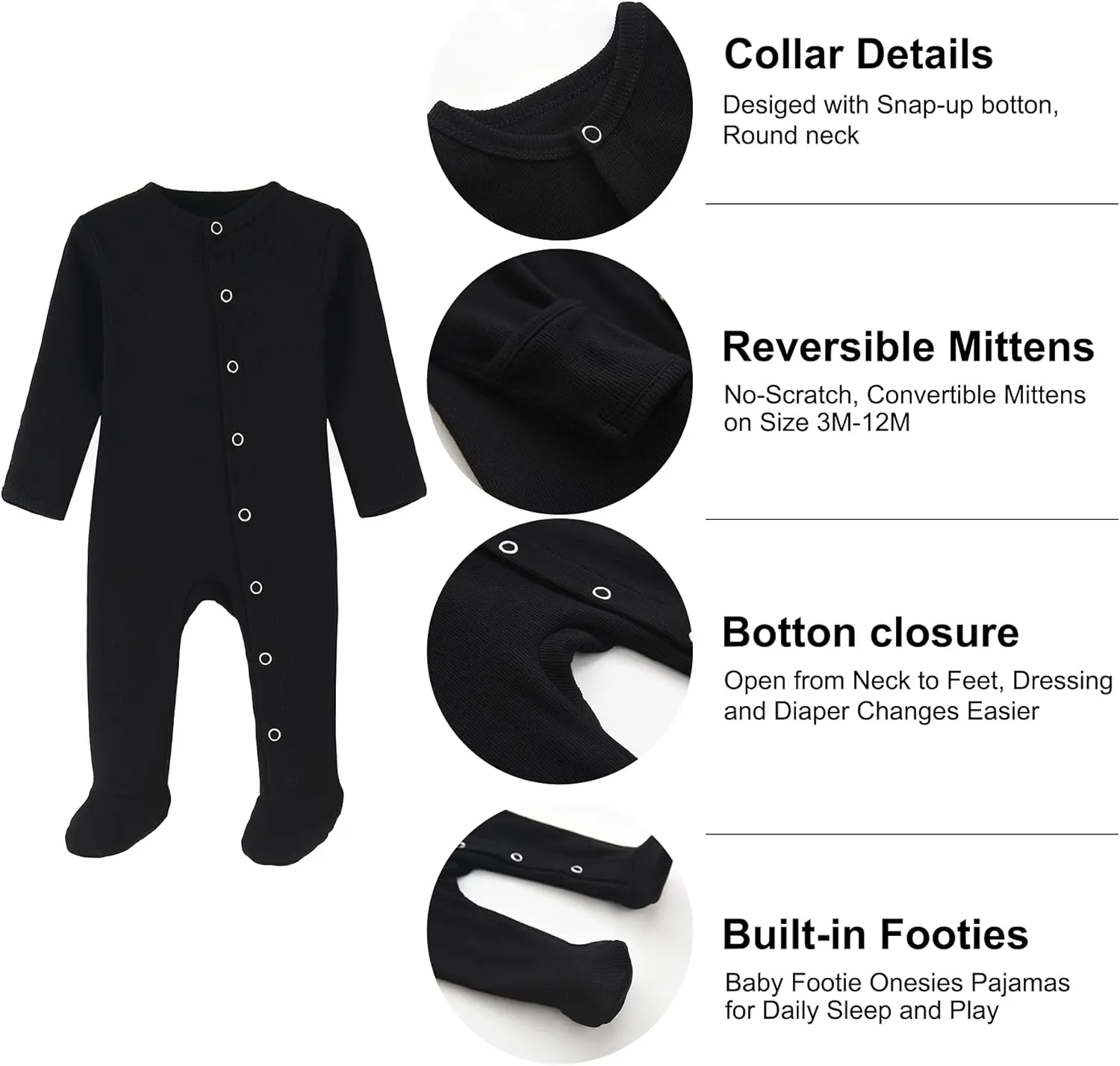 ACESTAR Newborn Baby Footed Pajamas with Mitten Cuffs - Cotton Snap-Up Baby Sleepers for Sleep and Play Footies 0-12 Months