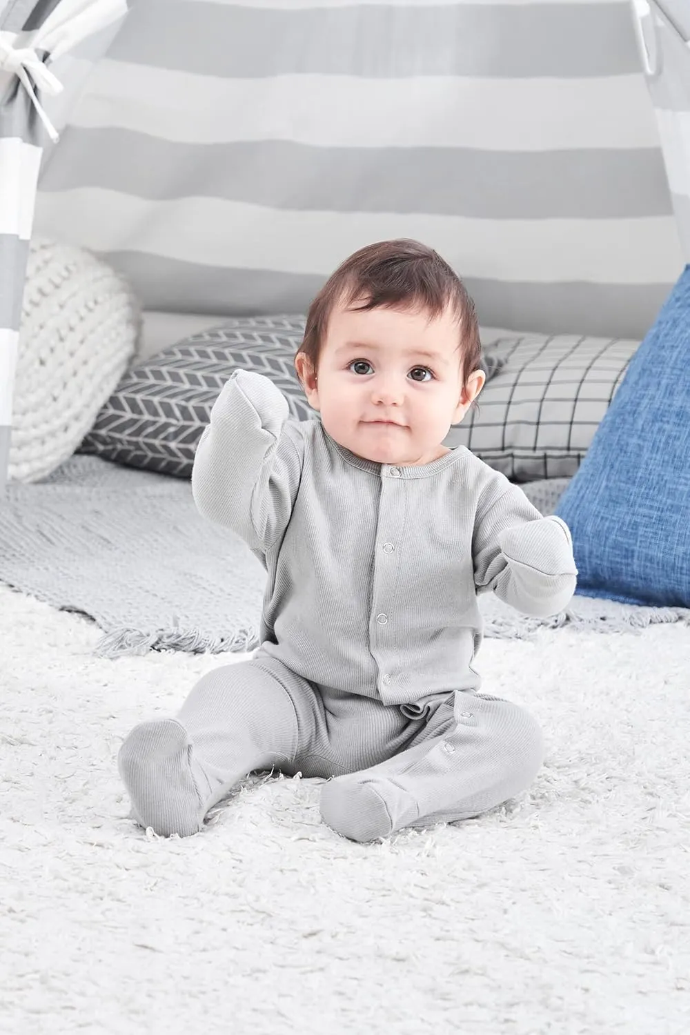 ACESTAR Newborn Baby Footed Pajamas with Mitten Cuffs - Cotton Snap-Up Baby Sleepers for Sleep and Play Footies 0-12 Months