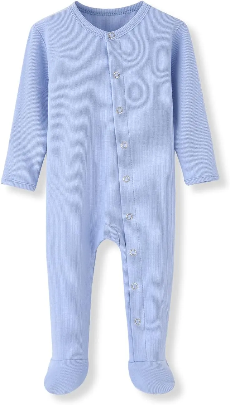 ACESTAR Newborn Baby Footed Pajamas with Mitten Cuffs - Cotton Snap-Up Baby Sleepers for Sleep and Play Footies 0-12 Months