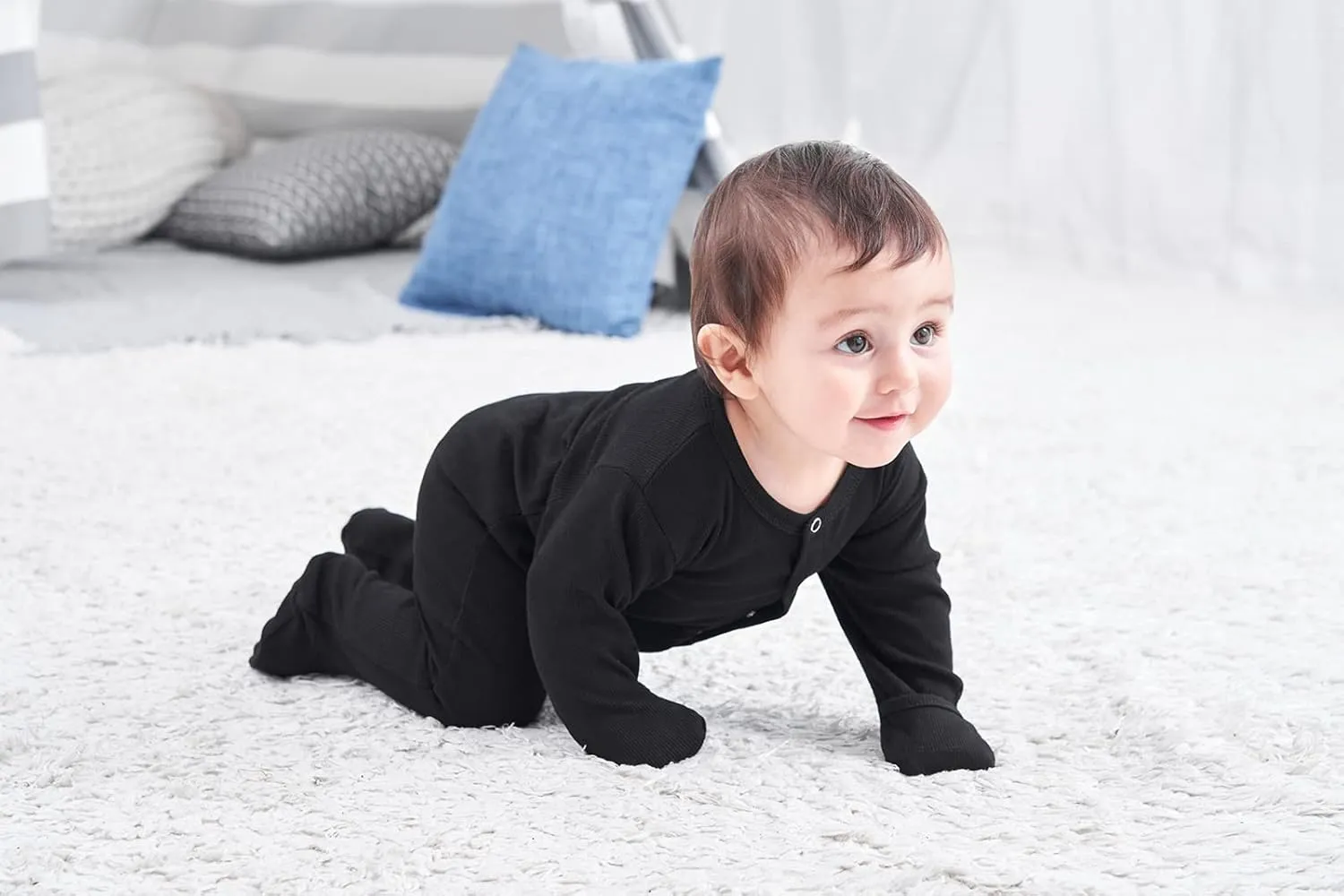 ACESTAR Newborn Baby Footed Pajamas with Mitten Cuffs - Cotton Snap-Up Baby Sleepers for Sleep and Play Footies 0-12 Months