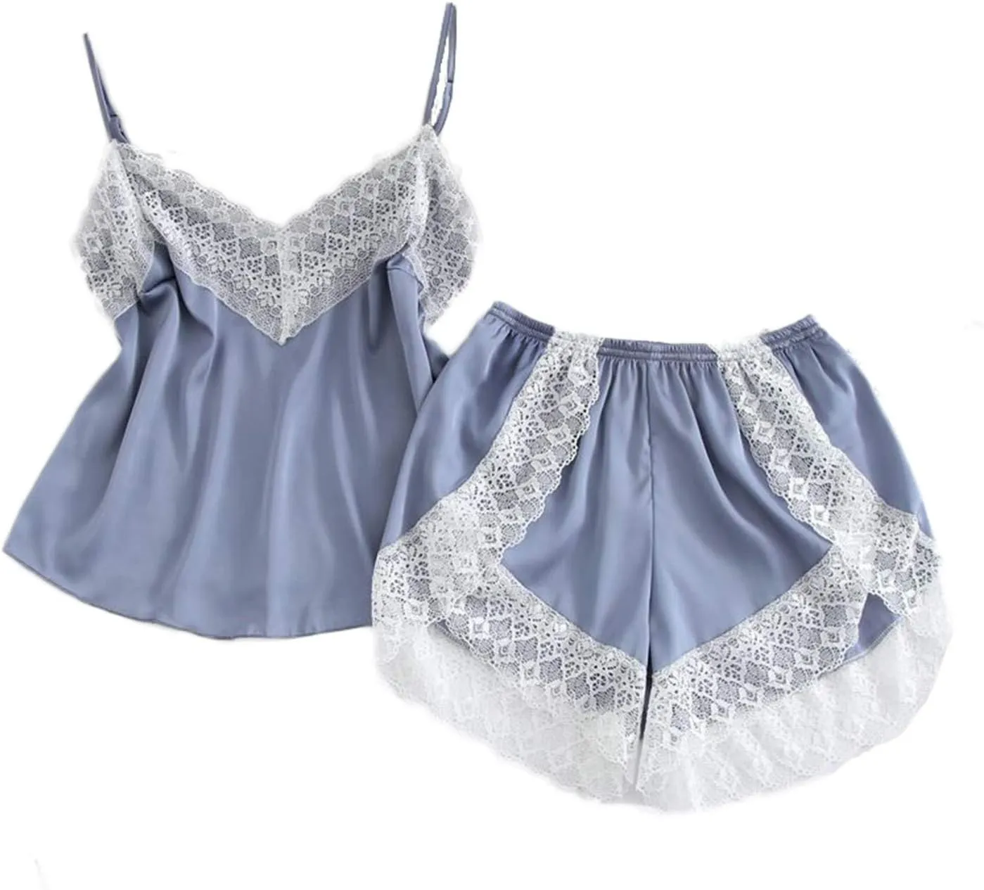 Andongnywell Women's Lace Trim Bralette Shorts Pajama Set V Neck Cami Top and Shorts Pajamas Sets 2 Piece Sleepwear