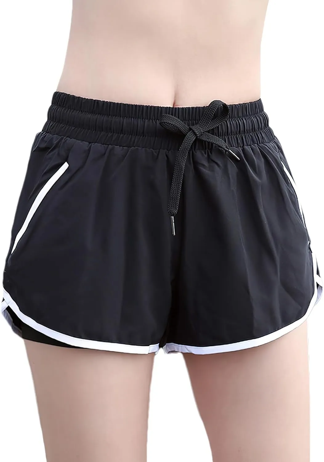 ANUFER Womens 2 in 1 Sports Running Shorts High Waist Quick Dry Gym Yoga Activewear Shorts with Zip Pockets