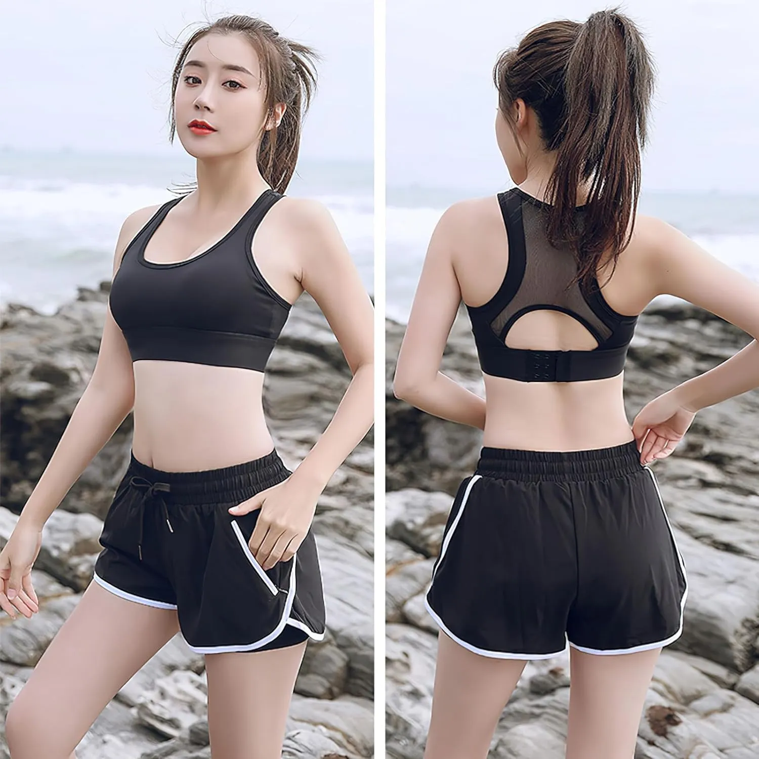 ANUFER Womens 2 in 1 Sports Running Shorts High Waist Quick Dry Gym Yoga Activewear Shorts with Zip Pockets