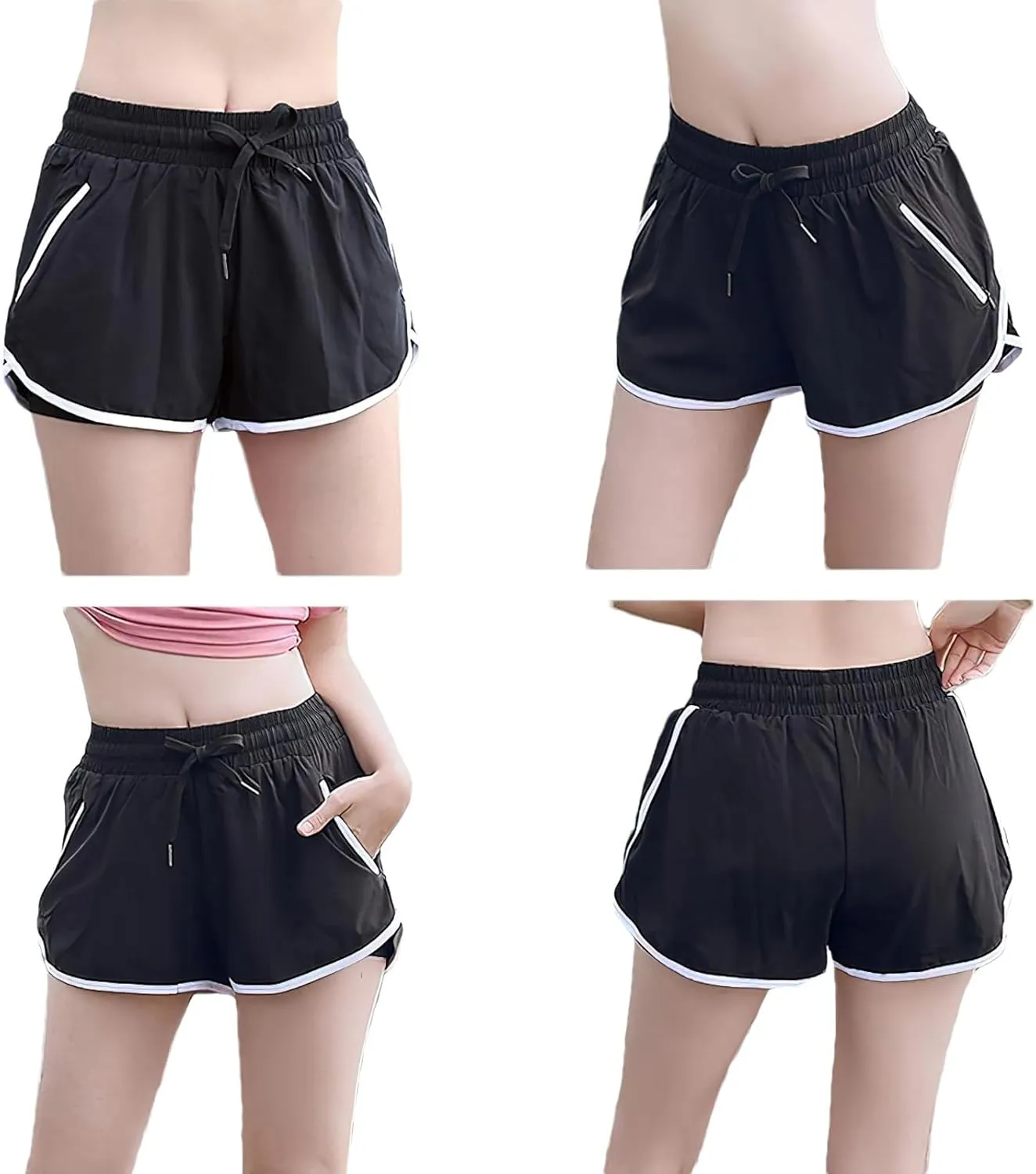 ANUFER Womens 2 in 1 Sports Running Shorts High Waist Quick Dry Gym Yoga Activewear Shorts with Zip Pockets