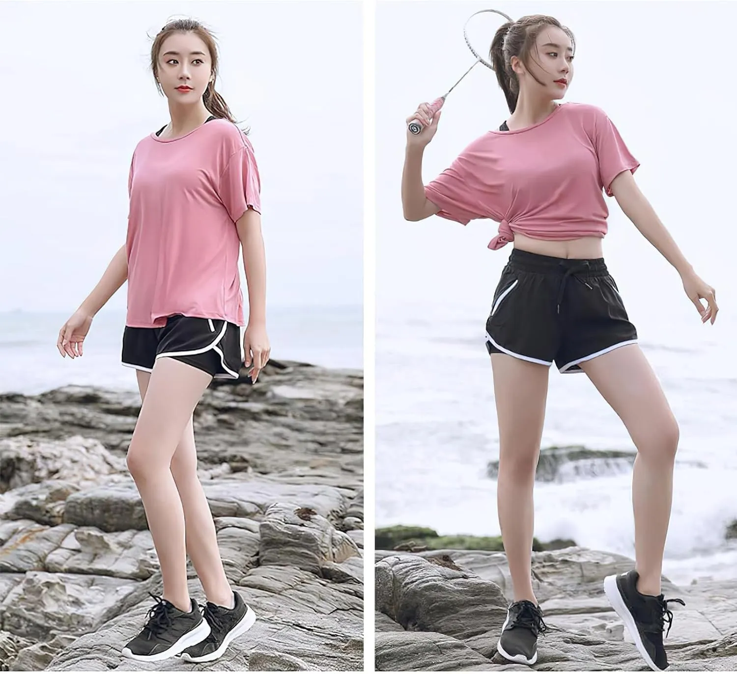 ANUFER Womens 2 in 1 Sports Running Shorts High Waist Quick Dry Gym Yoga Activewear Shorts with Zip Pockets