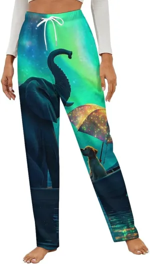 Aurora Scenery Elephant Women's Pajama Pants Fleece Warm Pj Bottoms Sleepwear Lounge Pants Loungewear