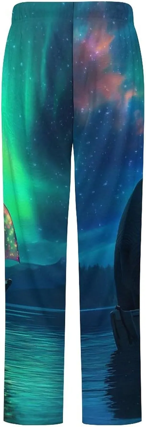 Aurora Scenery Elephant Women's Pajama Pants Fleece Warm Pj Bottoms Sleepwear Lounge Pants Loungewear