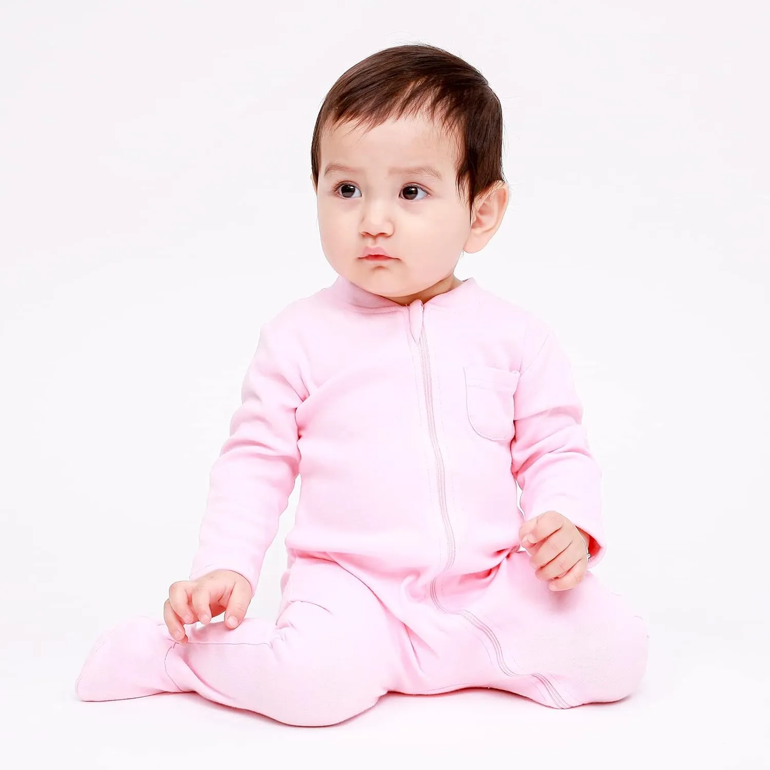 Baby 2 Way Zipper Girls Boys 100% Cotton Footed Sleep and Play with Mitten Cuffs 0-12 Months