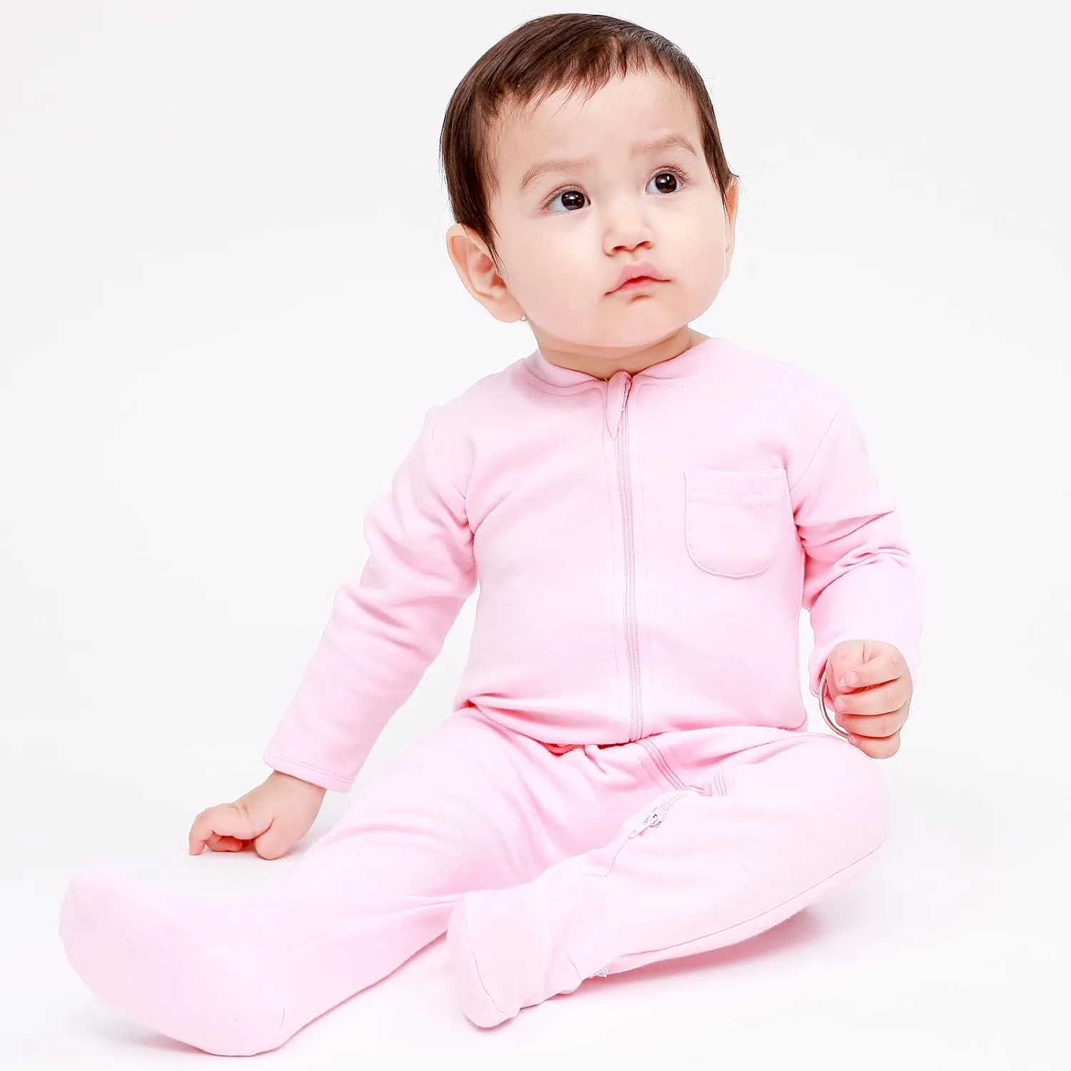 Baby 2 Way Zipper Girls Boys 100% Cotton Footed Sleep and Play with Mitten Cuffs 0-12 Months